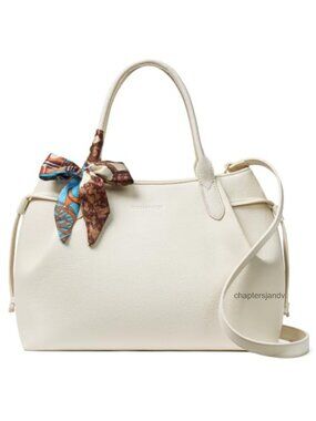 Structured Satchel Top Handle Purse Vegan Leather Work Handbag with Silk Scarf